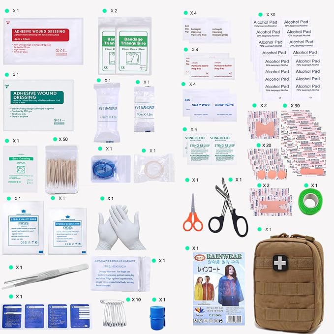 Carlebben EMT Pouch MOLLE Ifak Pouch Tactical MOLLE Medical First Aid Kit Utility Pouch (With Medical Supplies Tan)