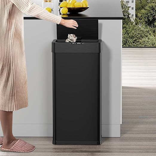 TLSUNNY 13.2 Gallon Motion Sensor Trash Can,Touchless Automatic Garbage Can,Brushed Stainless Steel Smart Bin,with Bag Holder,Soft Close Lid,for Kitchen,Office,RV,Bedroom,Living Room (Black, 50L)