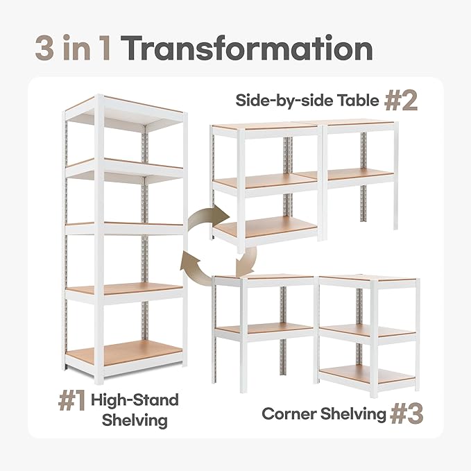 HOMEDANT House 5 Tier 24.1" W Laminated Metal Shelving Unit Adjustable Storage - Image 8