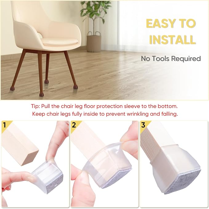 BALEINE 32 Pack Silicone Chair Leg Floor Protectors, Stool Leg Protectors Cap - Image 6