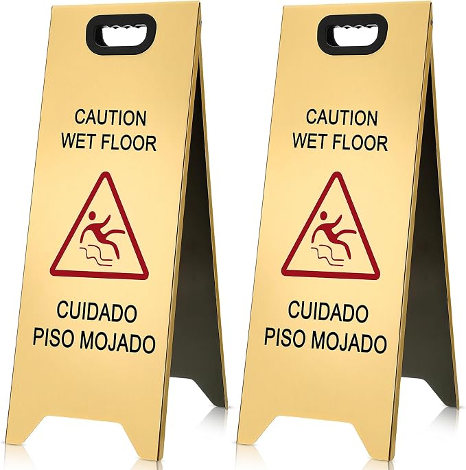 2 Pcs 24 Inch Stainless Steel Wet Floor Sign, Heavy Duty Caution Wet Floor Sign by Unknown