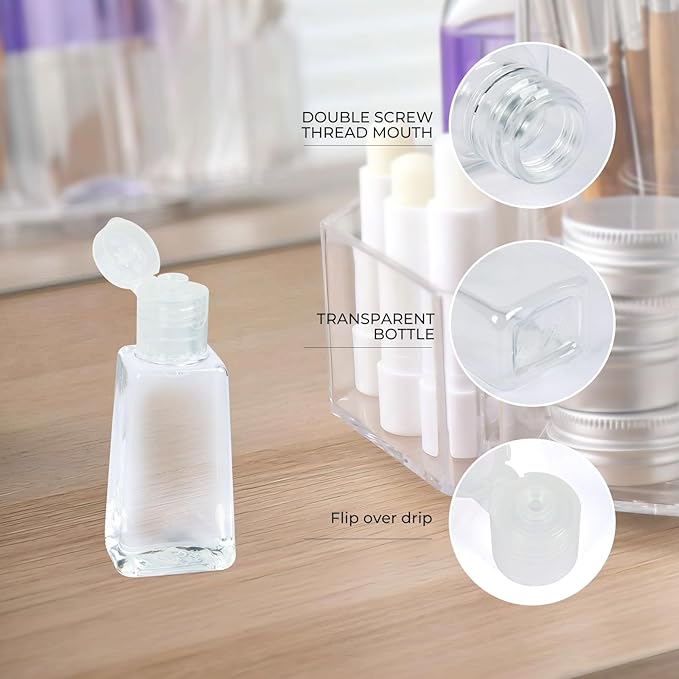 INNOLIFE 12 Pack 1oz Flip Cap Squeeze Bottles, Clear Plastic Travel Bottle, 30ml Refillable Empty Bottles BPA Free Container for Liquid, Lotions, and Toiletries