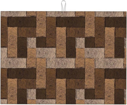 Brown Beige Dish Drying Mat Parquet Pattern Wooden Style Drying Rack Pad by Unknown