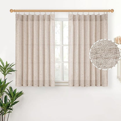 YoungsTex Short Natural Linen Curtains 45 Inch Length 2 Panels Pinch Pleated by YoungsTex