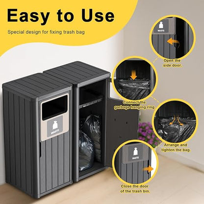 ROJIK 35" Tall Outdoor Trash Can, Weatherproof Resin Garbage Indoor Durable - Image 7
