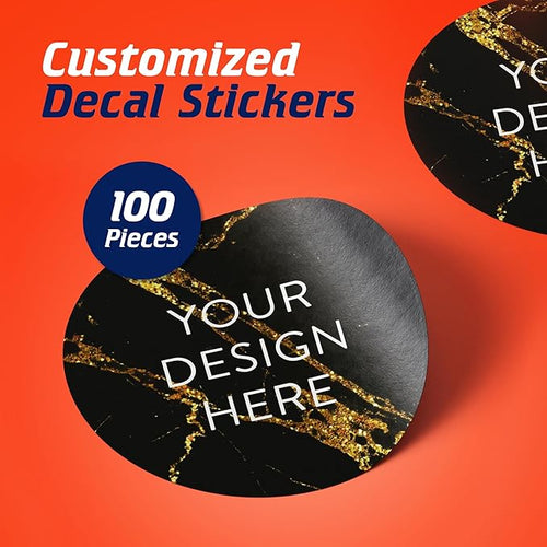 100 Custom Vinyl Stickers - Upload Your own Image, Text, Design, Logo - Personalized Logo Labels for Handmade, Packaging, Bottle, Jars, Candle, Brand Stickers (Black Gold Marble, 3x3)