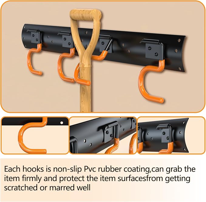 3-H 4×16" All Metal Garden Tool Organizer, Garage Tool Organizer, Broom Holder - Image 3
