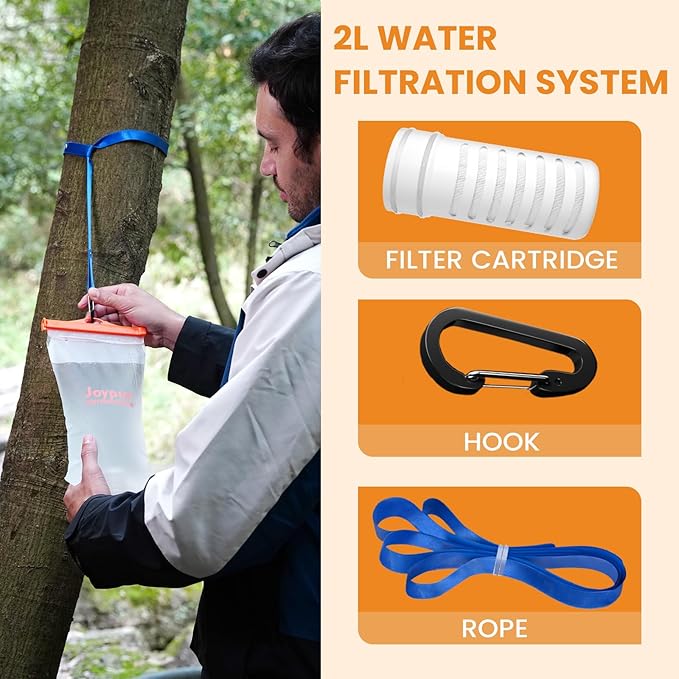 Gravity Water Filter Camping-2000ml Survival Water Filtration System,Portable Water Purifier for Travel,Backpacking and Emergency Preparedness,with Ultrafiltration Membrane (0.01 Micron)