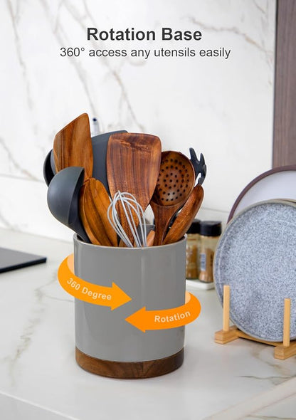 Nucookery 360°Rotating Utensil Holder, 7.2" Large Utensil Crock, Farmhouse - Image 3