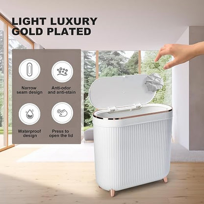 Bathroom Trash Can with Lid 3.2 Gallon Narrow Trash Can Small Plastic Trash Bin - Image 4