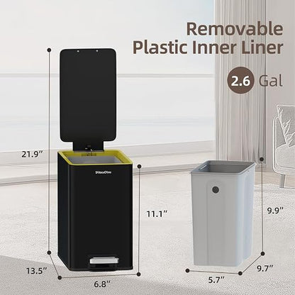 Bathroom Trash Can with Lid, 2.6Gal Stainless Steel Office Trash Can, Small - Image 5