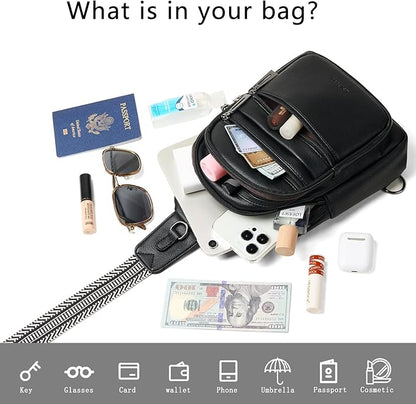 Sling Bag for Women Cross Body Bags Fanny Packs Shoulder Bag Sling Backpack Vegan Leather Trendy Travel Purses Black