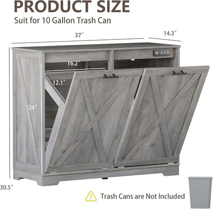 Double Tilt Out Trash Can Cabinet, Wooden Farmhouse Kitchen Garbage Bin - Image 2