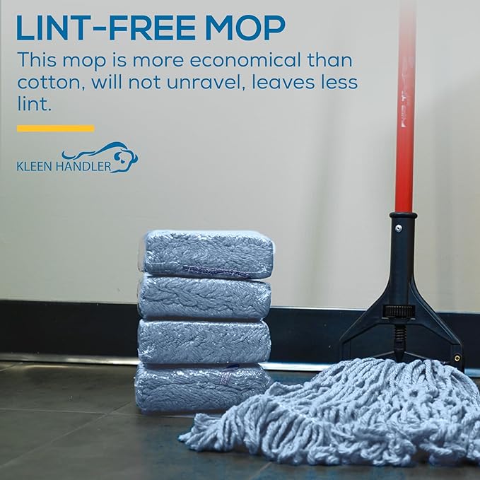 KLEEN HANDLER HEAVY DUTY Commercial Mop Head Replacement, Wet Industrial Blue Cotton Looped End String Cleaning Mop Head Refill (Case of 24)