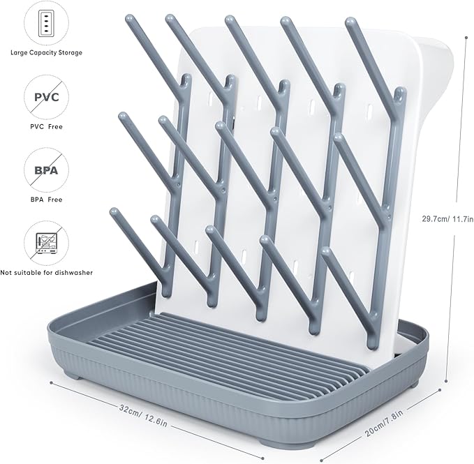 Termichy Baby Bottle Drying Rack: Vertical Bottle Dryer Rack Holder with Brushes Set- Drying Rack & Nipple Scrubber-Space Saving Standing Drying Rack for Baby Bottles and Pump Part Cleaning
