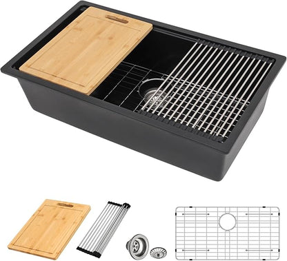 30 Granite Composite Kitchen Sink - Donsdey 30 Inch Black Kitchen Sink Undermount Granite Quartz Composite Ledge Workstation Matte Black Under Counter Single Bowl Sink Basin