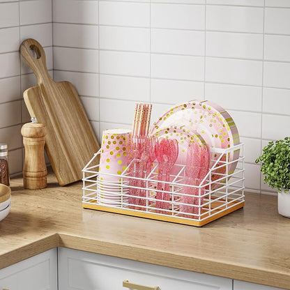 Metal Paper Plate Holders Dispenser, Disposable Paper Plate Utensil Holder - Image 2