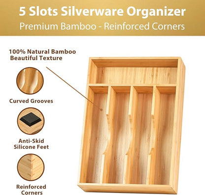 Umilife Bamboo Kitchen Drawer Organizer, 8.25 Inch Silverware Utensils Tray - Image 2