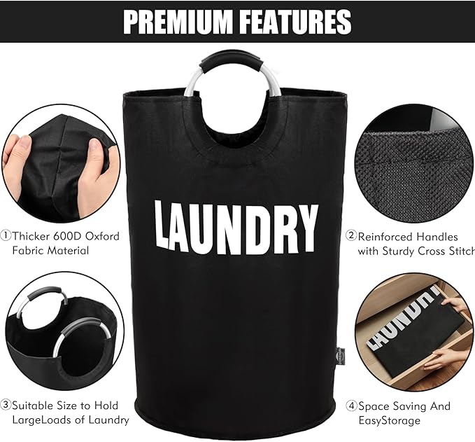 DOKEHOM 160L XX-Large Laundry Basket (7 Colors), Collapsible Laundry Bag, Foldable Laundry Hamper, Folding Washing Bin (Black, XXL)