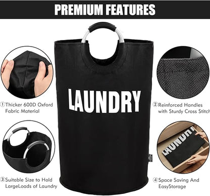 DOKEHOM 160L XX-Large Laundry Basket (7 Colors), Collapsible Laundry Bag, Foldable Laundry Hamper, Folding Washing Bin (Black, XXL)