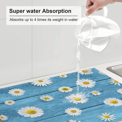 Daisies On Vintage Blue Wood Dish Drying Mats - Image 6
