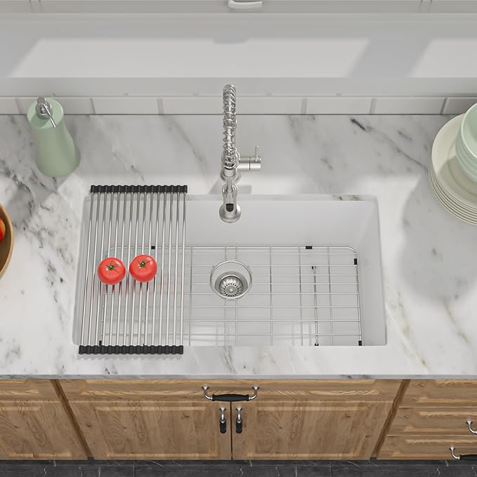 33 Granite Composite Kitchen Sink - Donsdey 33×19 Inch Undermount Kitchen Sink White Granite Quartz Composite Under Counter Single Bowl Sink Basin