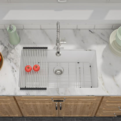 33 Granite Composite Kitchen Sink - Donsdey 33×19 Inch Undermount Kitchen Sink White Granite Quartz Composite Under Counter Single Bowl Sink Basin