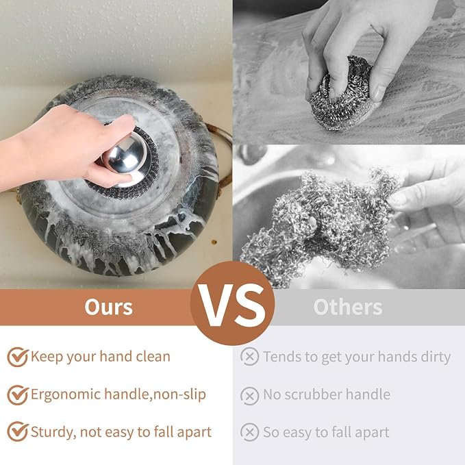 6Pcs Steel Wool Scrubber with Replacement Wire Pads Set, Stainless Steel - Image 4