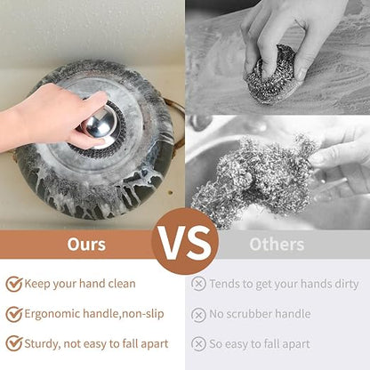 5Pcs Steel Wool Scrubber with Replacement Wire Sponge Pads Set, Stainless Steel - Image 4