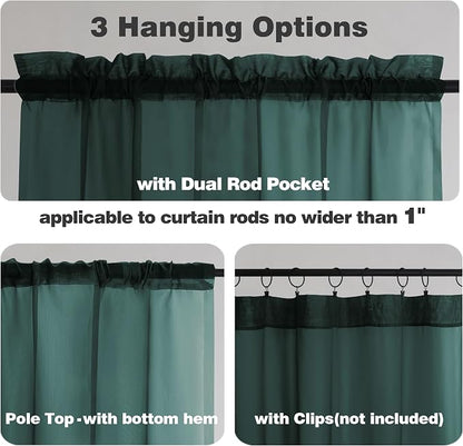 Chyhomenyc Hunter Green Sheer Curtains 84 inches Long 2 Panels Set, Light - Image 5