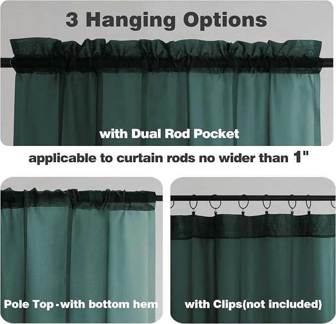 Chyhomenyc Hunter Green Sheer Curtains 78 Inches Long 2 Panels Set - Image 5
