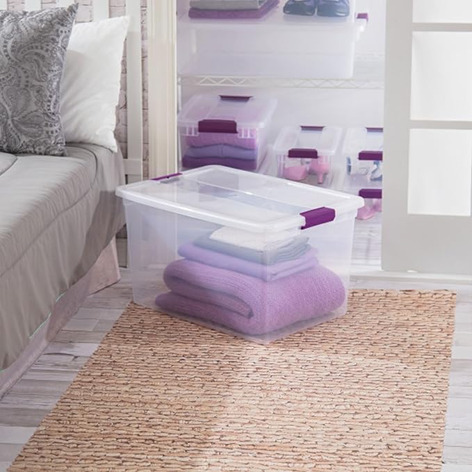 Sterilite 18-Pack 66 Quart Clearview Latch Box, Stackable Organizer Bins with Latching Lids - Clear Plastic Organization Containers for Closet, Bedroom, Shelving Units and Everyday Home Storage