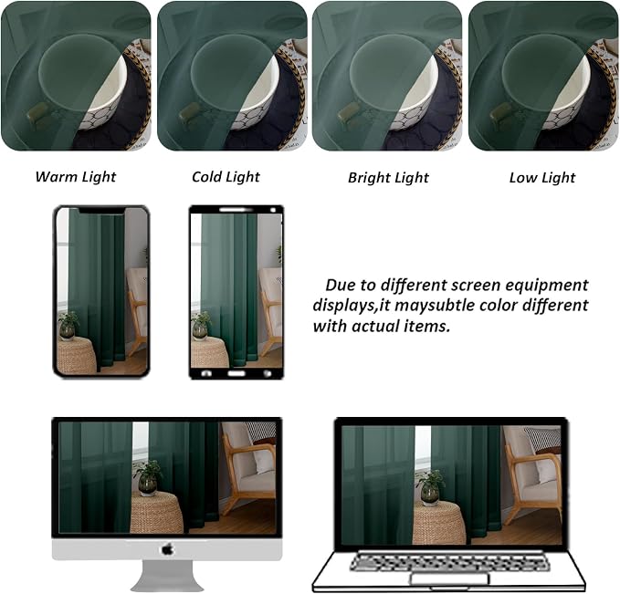 Chyhomenyc Hunter Green Sheer Curtains 54 Inch Long 2 Panels Set, Short Voile - Image 5