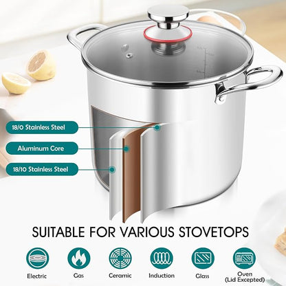 TeamFar 10 Quart Stock Pot, Stainless Steel Tri-ply Large Stockpot Pasta Soup - Image 4
