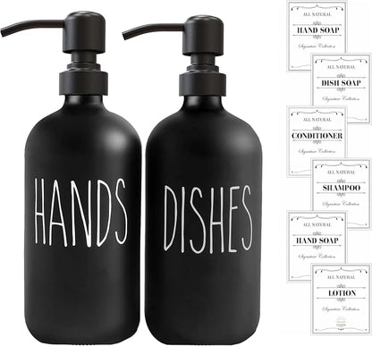 Sunrise Premium 16 OZ Thick Black Glass Soap Dispenser, Matte Black Stainless - Image 7