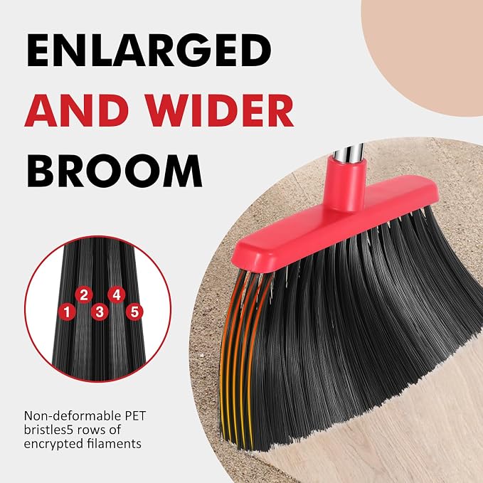 Heavy Duty Broom, 55 Inch Long Handle Outdoor Large Angle Brooms - Image 4