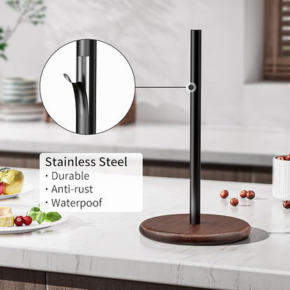 Paper Towel Holder with Wooden Base, Kitchen Countertop Paper Towel Stand - Image 6