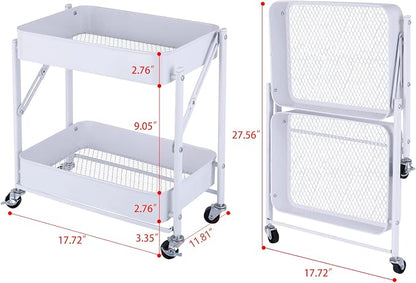 Melody House 2-Tier Metal Folding Rolling Cart, Mobile Utility Cart Trolley - Image 7