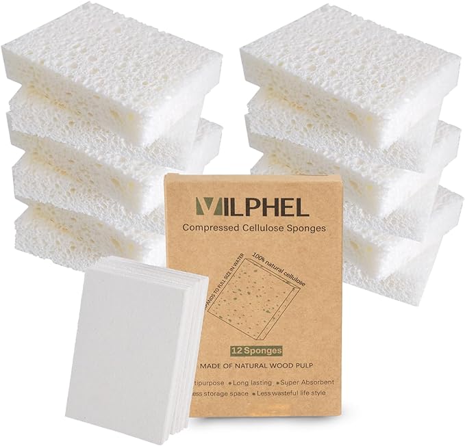 12 Pack Dishwashing Sponges Natural Cellulose Sponges Plant Based Resilient and by CleanHomeCleanPlanet