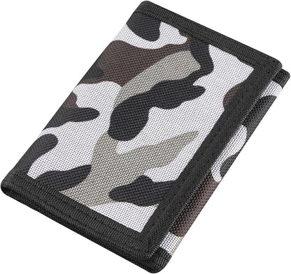 NEICY RFID Blocking Canvas Wallet for Men and Women - Camo Trifold Outdoor Sports Wallets with Magic Sticker for Teen Kids (Camo Grey02)