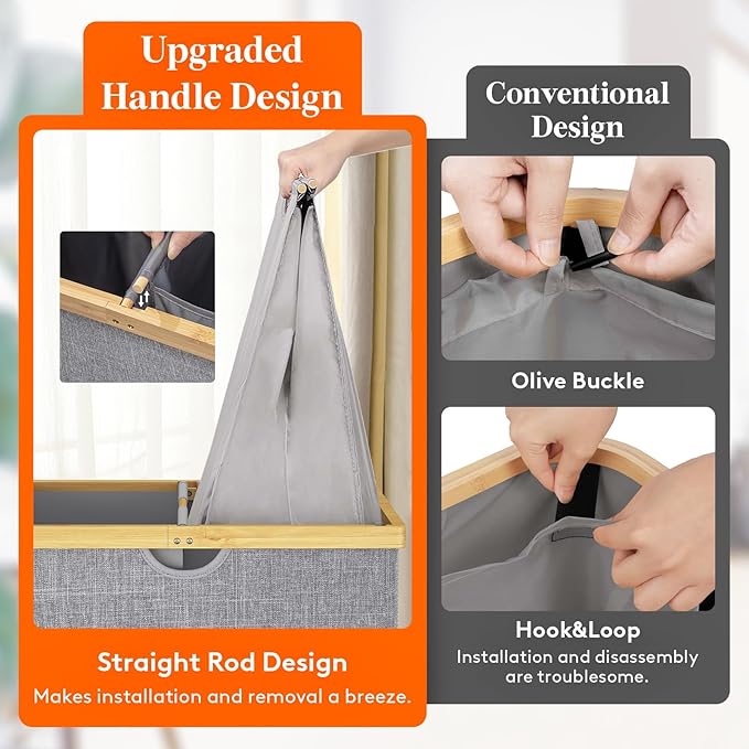 Lifewit 120L Double Laundry Hamper with Lid, Extra Large Bamboo Laundry Basket Dirty Clothes Hamper, 2 Section Laundry Bin Organizer for Laundry Room Bedroom with 2 Removable Liners & Bags,Light Gray