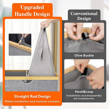 Lifewit 120L Double Laundry Hamper with Lid, Extra Large Bamboo Laundry Basket Dirty Clothes Hamper, 2 Section Laundry Bin Organizer for Laundry Room Bedroom with 2 Removable Liners & Bags,Light Gray