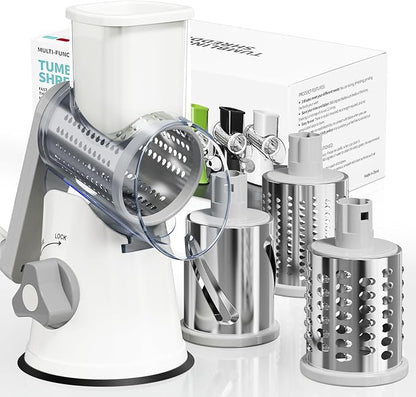Rotary Cheese Grater Hand Crank, 3 Blades Slicer Shredder, Cheese Grater by Nexsujo