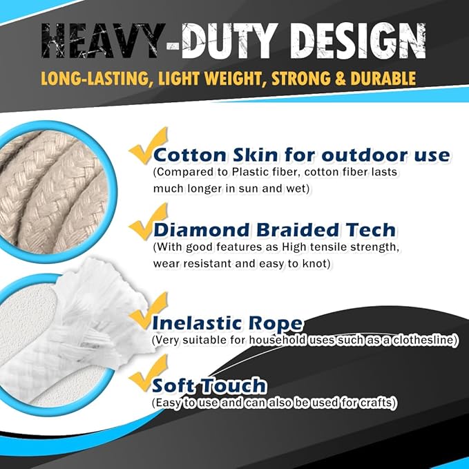 PerkHomy 500lb Cotton Rope 3/16" 50 ft Multi Purpose Utility Diamond Braided - Image 2