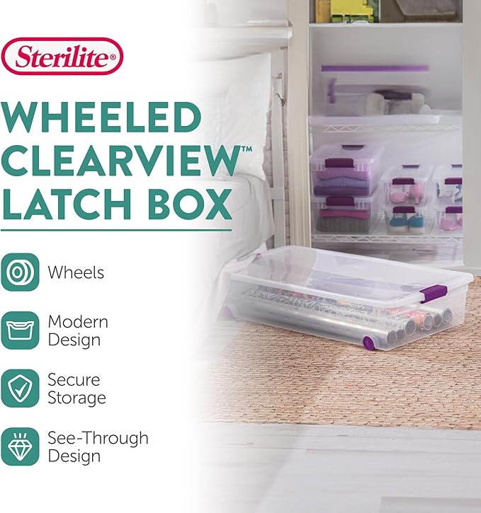 Sterilite 12-Pack ClearView Latch Box, Wheeled Underbed Organizer Bins - Image 2