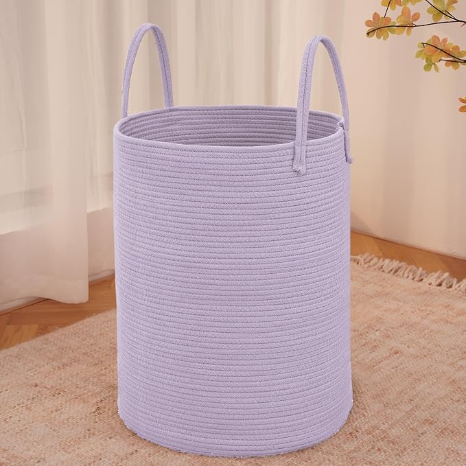 Large Woven Laundry Basket Hamper, 60L Cotton Rope Storage Bin by JMvicyroam