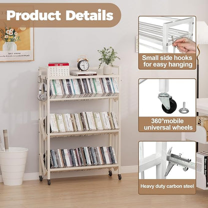 Book Carts 4 Tier 46.5x35.4x9.84 in Rolling Book Cart Large Capacity Bookshelf - Image 3