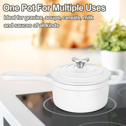 3 Quart Saucepan with Lid, Leonyo Enameled Cast Iron Sauce Pan, Heavy Duty Cast - Image 7