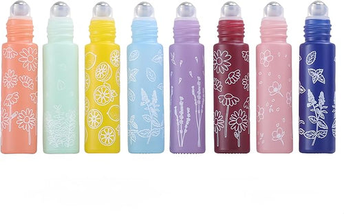 10 Pcs Pink Glass Essential Oil Roller Bottles, 10ml Refillable Roll-on Bottles with Stainless Steel Roller Balls for Travel, Aromatherapy, Lip Balms
