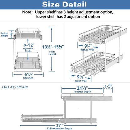 2 Tier Individual Pull Out Cabinet Organizer 10½" W x 21½" D, Heavy Duty - Image 3